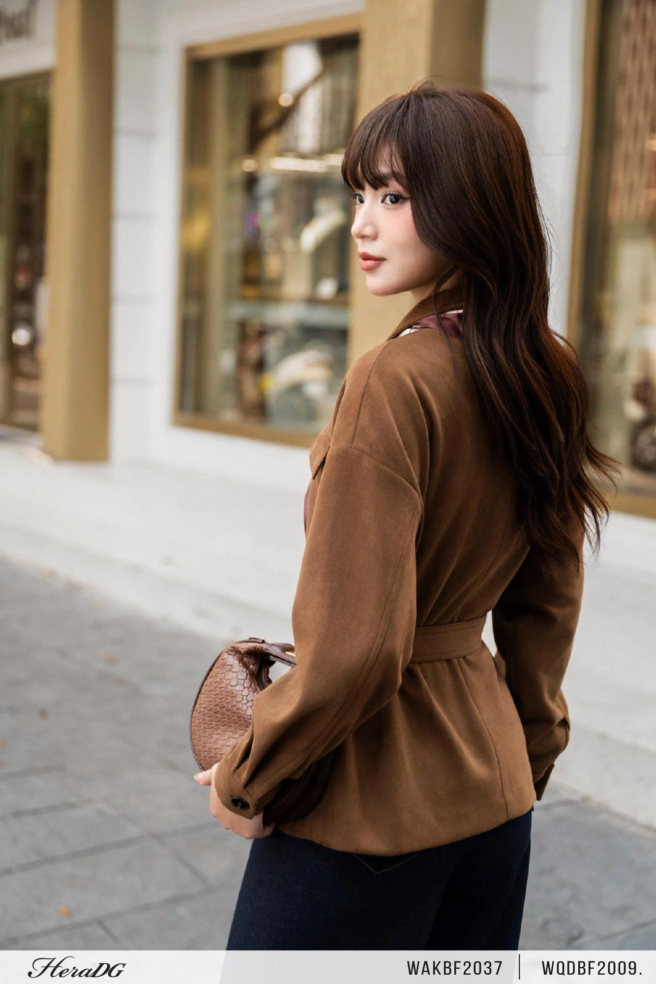 Áo kiểu da lộn kèm đai – ảnh 4