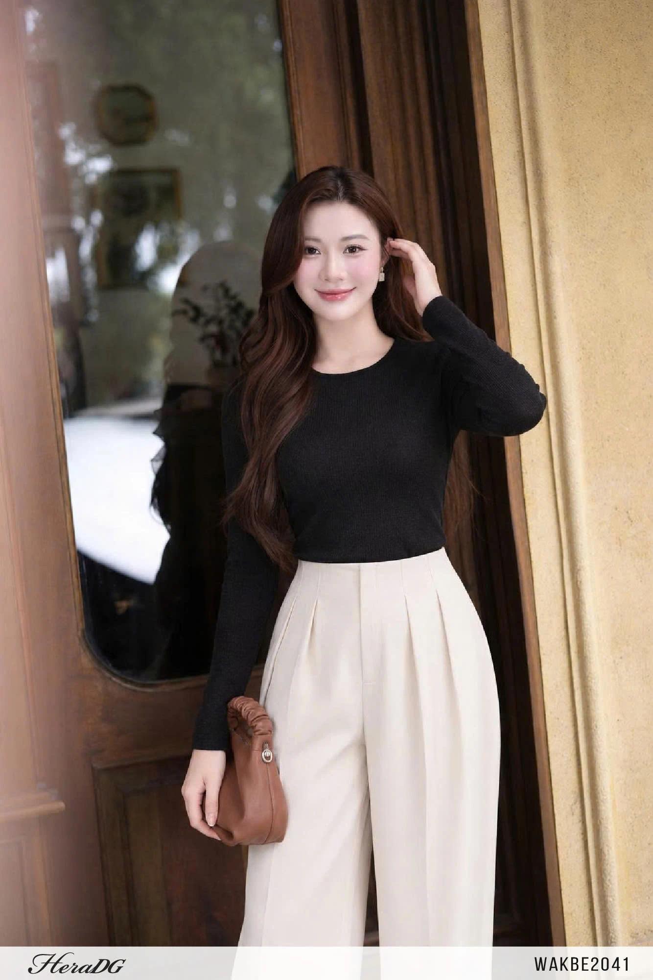 Áo kiểu dệt lưới dáng ôm – Đen – ảnh 4