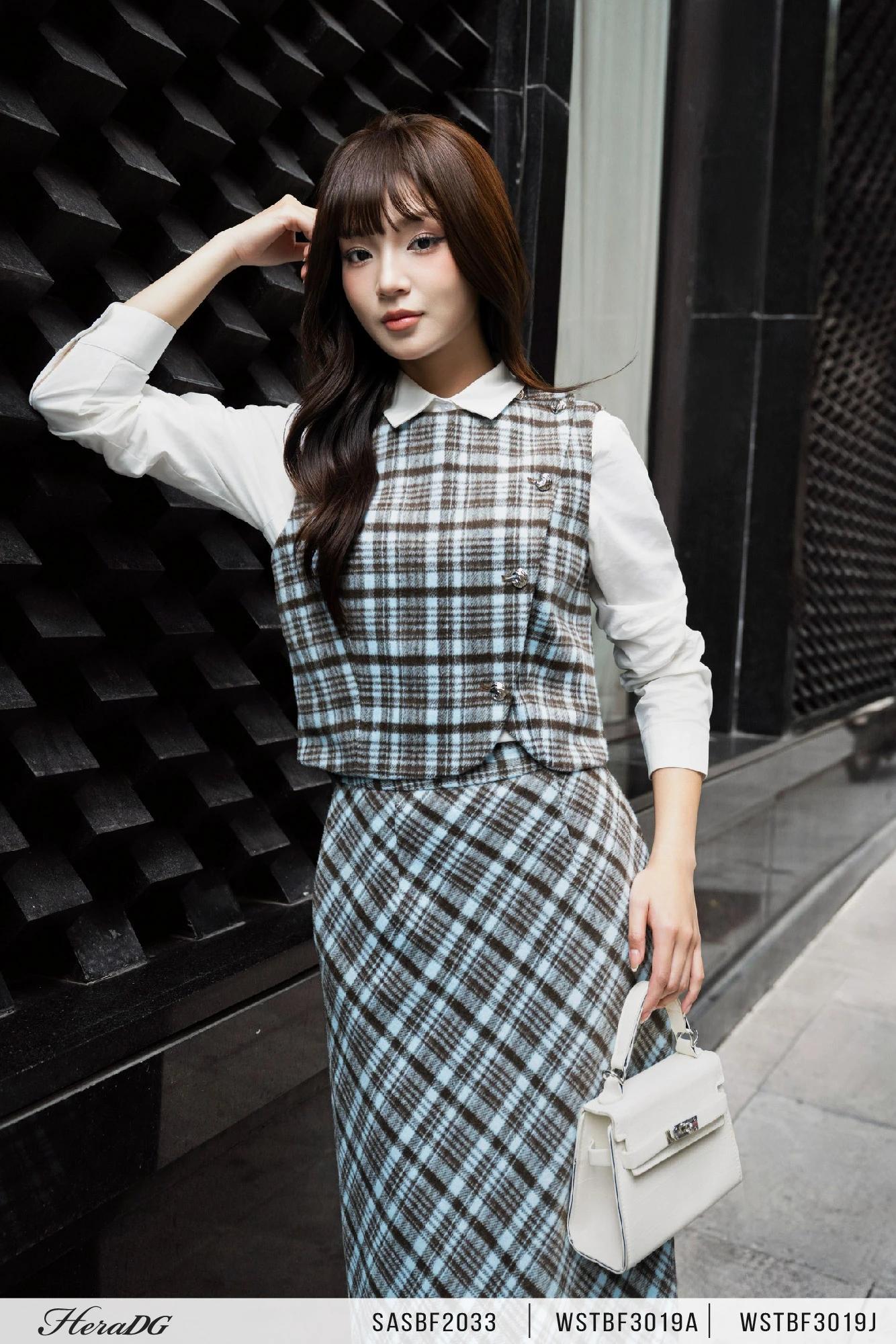 Chân váy dạ kẻ dáng A – ảnh 3