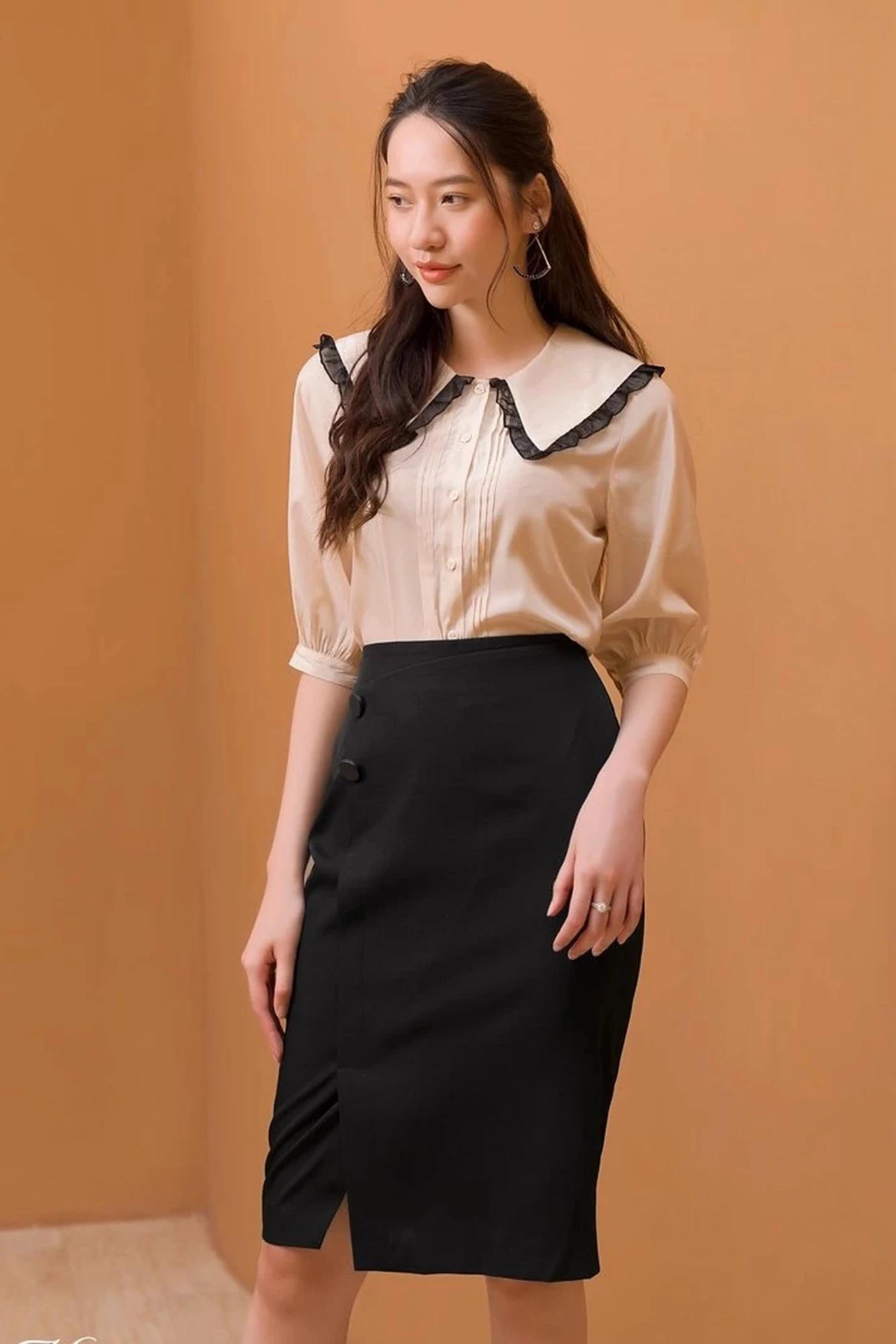 Chân váy ôm cạp liền đính cúc trang trí HeraDG chất liệu Tuytsi cao cấp đứng form – ảnh 3