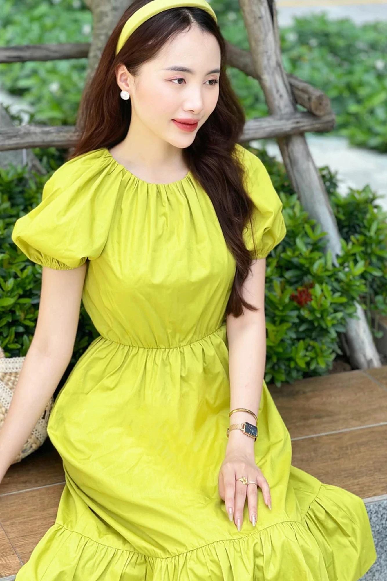 Đầm xòe cổ tròn tay bồng – Xanh – ảnh 3