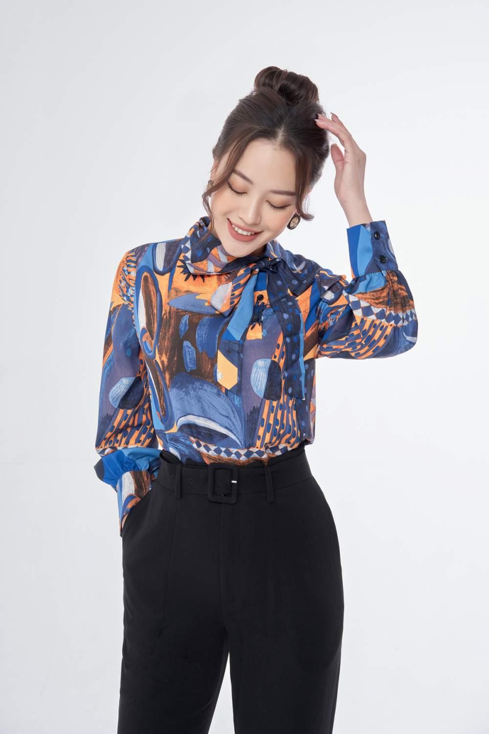 Áo kiểu cổ lệch thắt nơ
