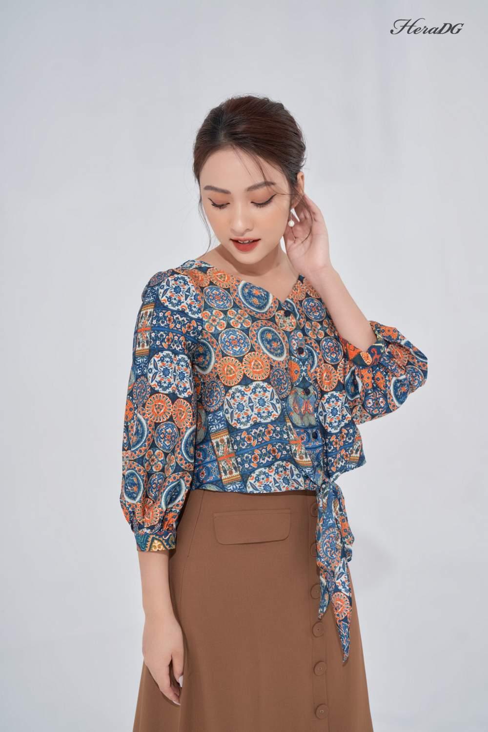 Áo lụa cát lửng buộc nơ eo