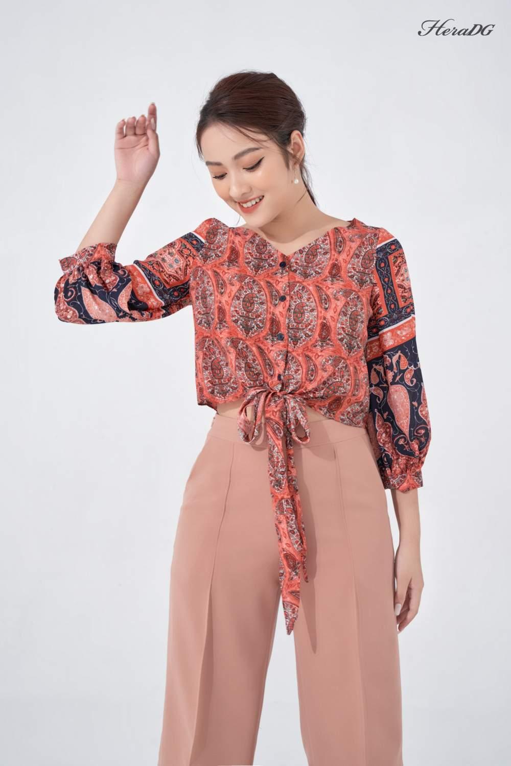 Áo lụa cát lửng buộc nơ eo
