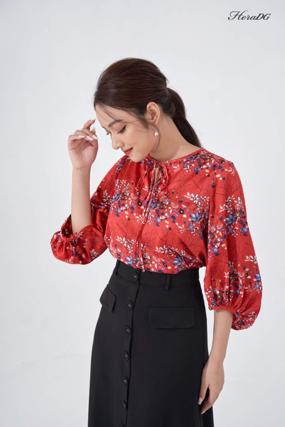 Áo kiểu tay bồng buộc nơ