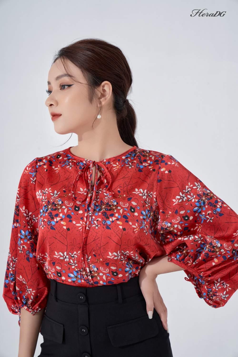 Áo kiểu tay bồng buộc nơ