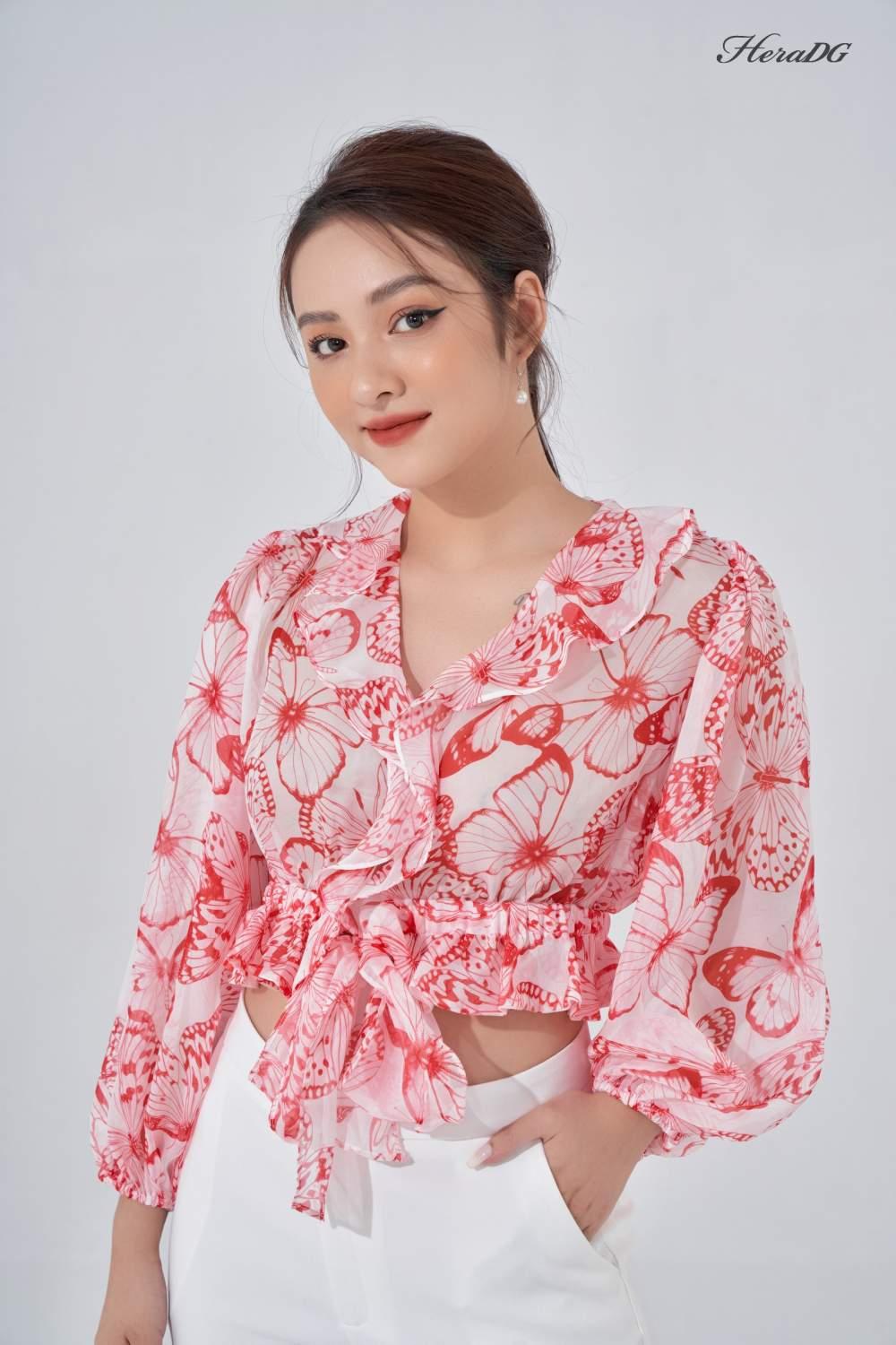 Áo kiểu tay bồng bèo cổ
