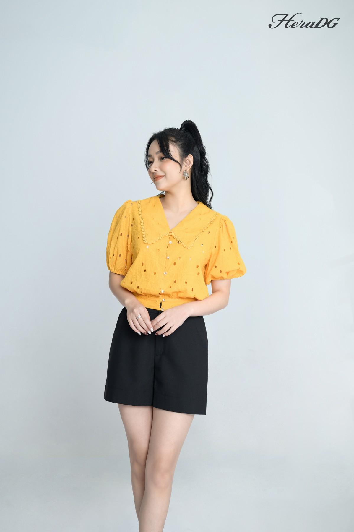 Áo kiểu thêu cổ V