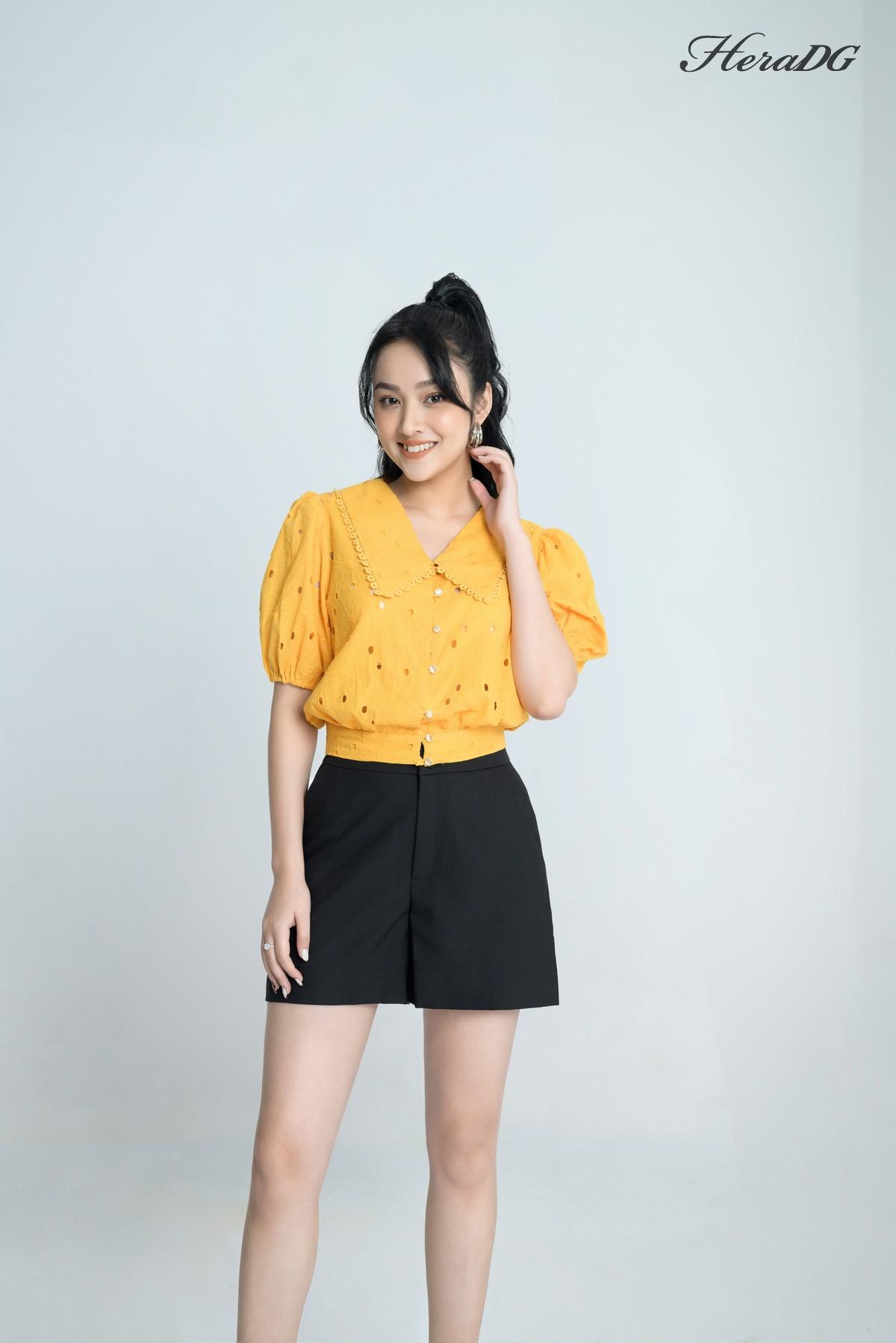 Áo kiểu thêu cổ V