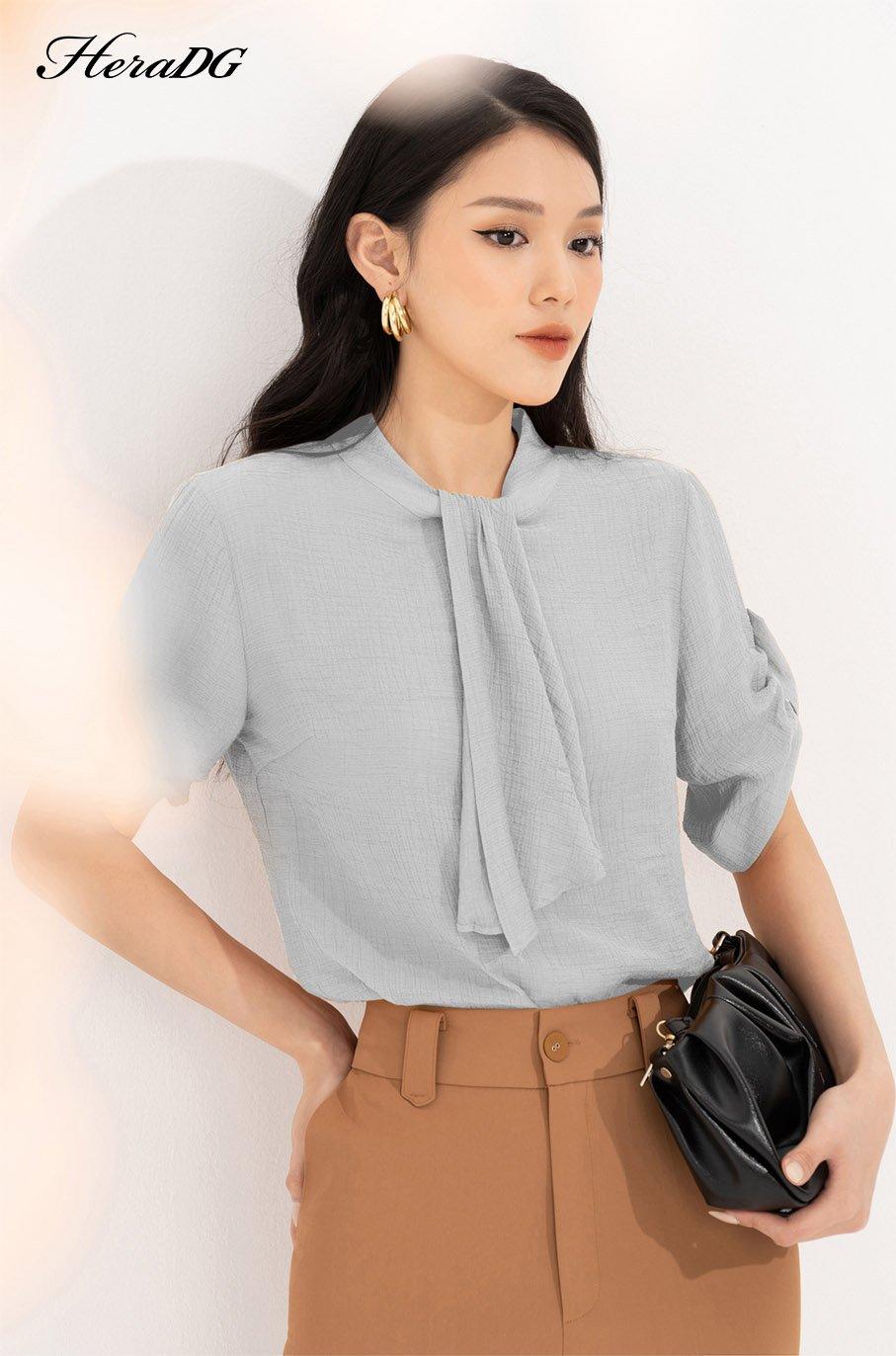 Áo kiểu kẹp bèo cổ tay cộc lơ vê
