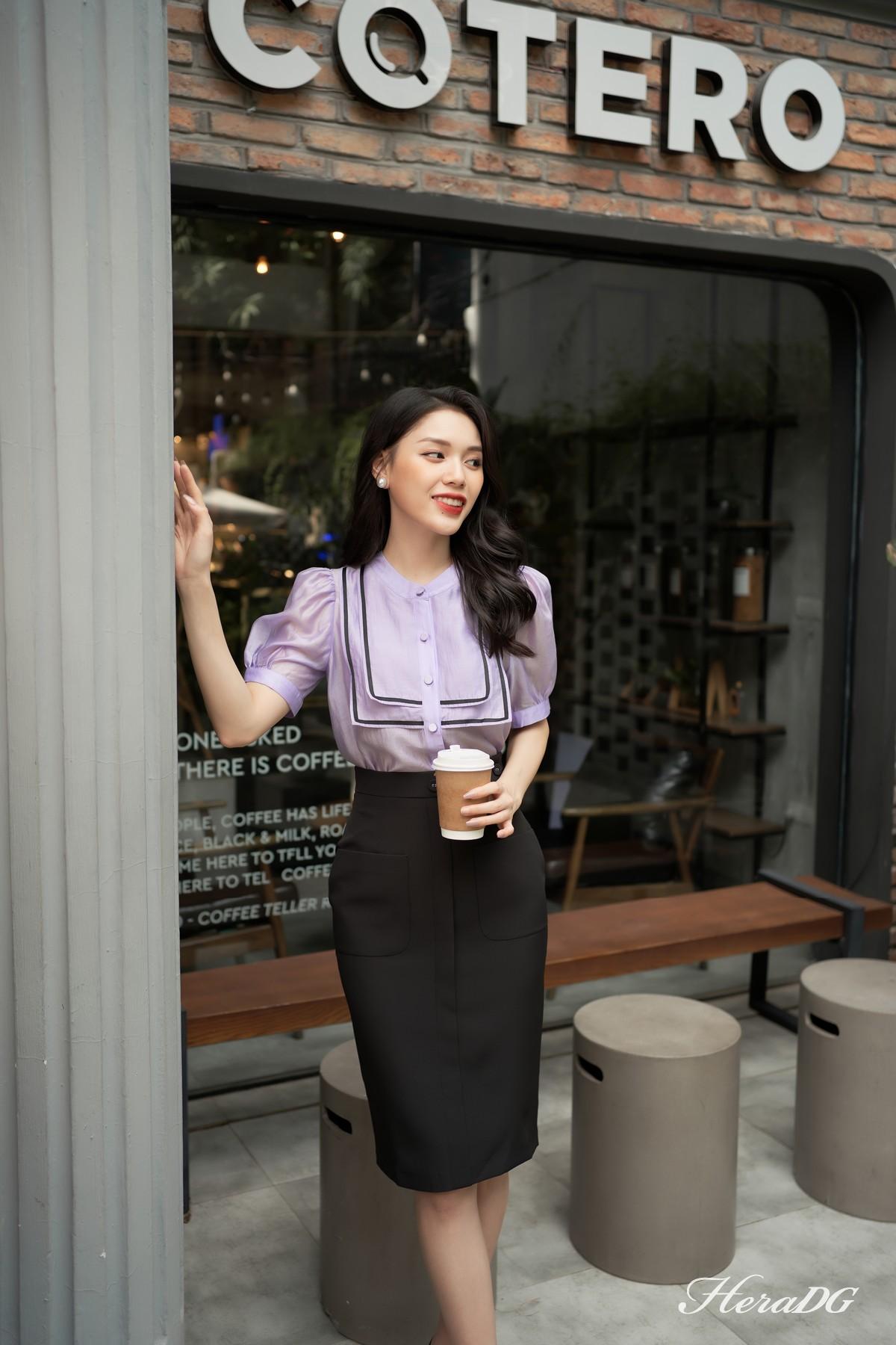 Áo kiểu cổ tròn đính nơ