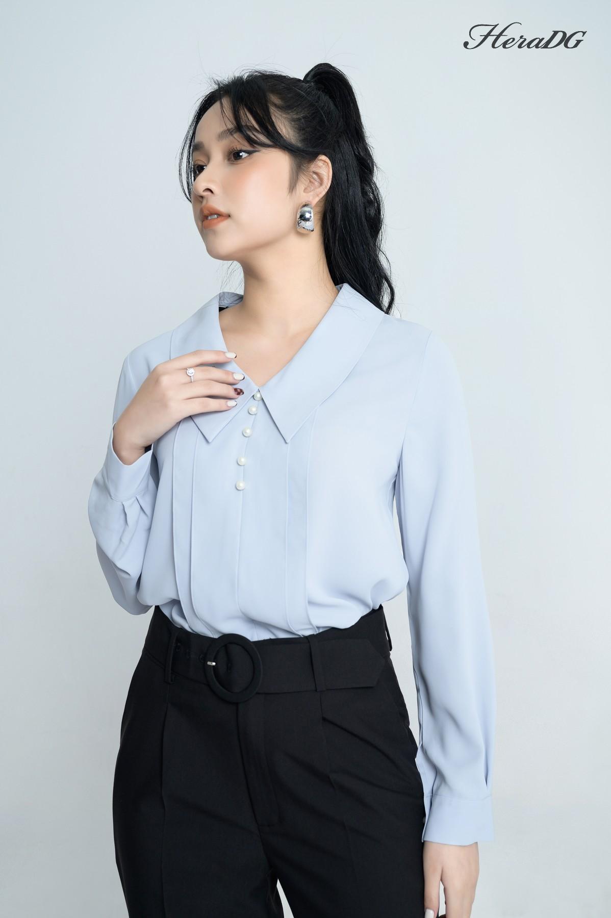 Áo kiểu lá cổ dài tay