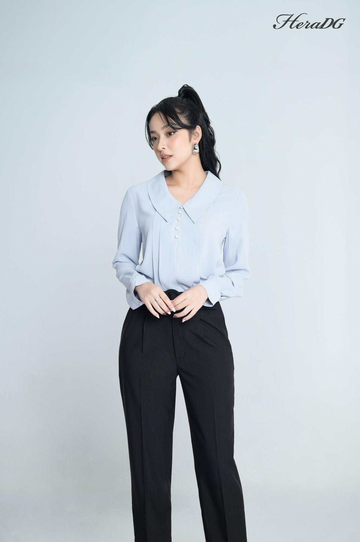 Áo kiểu lá cổ dài tay