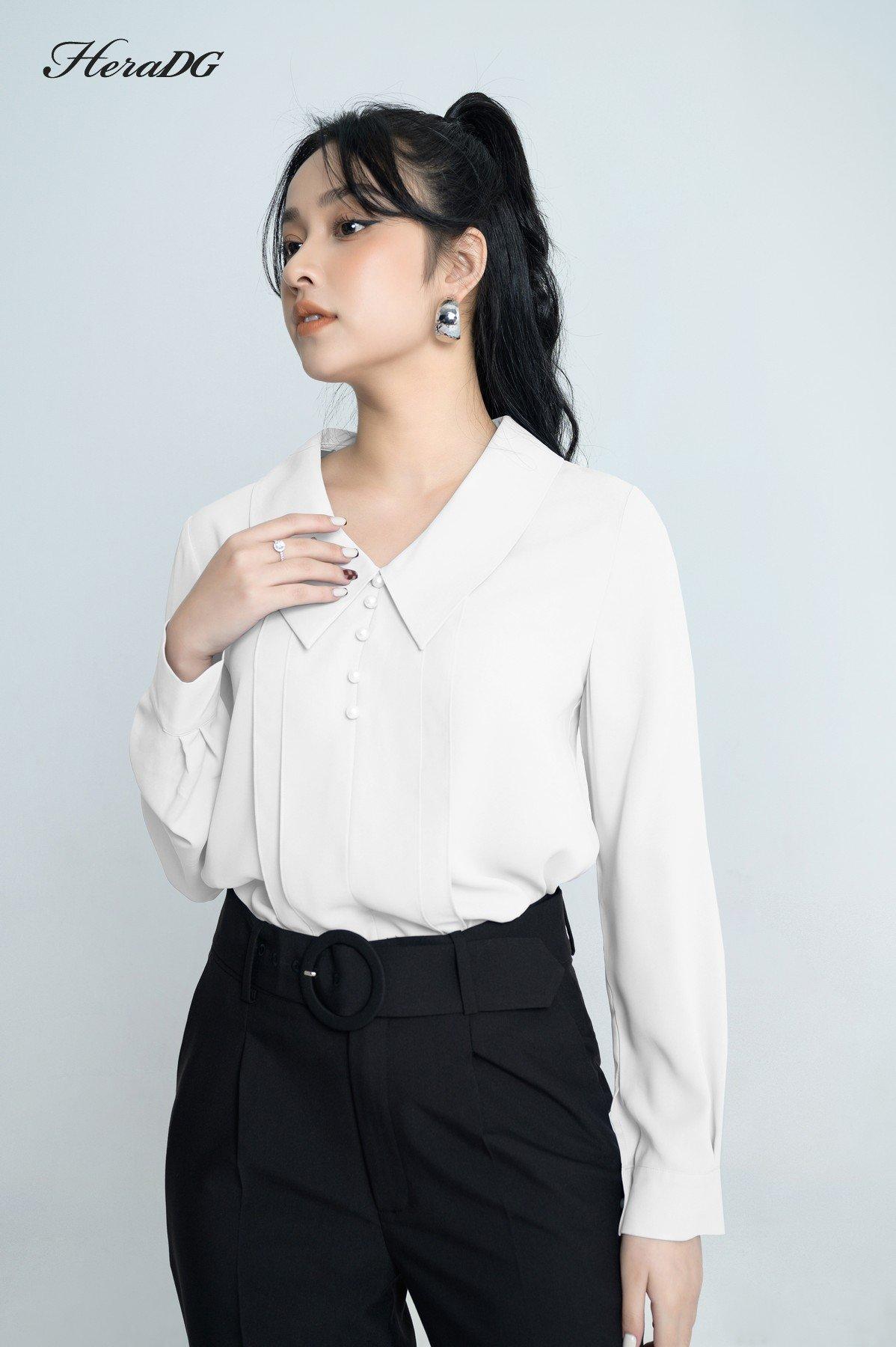 Áo kiểu lá cổ dài tay