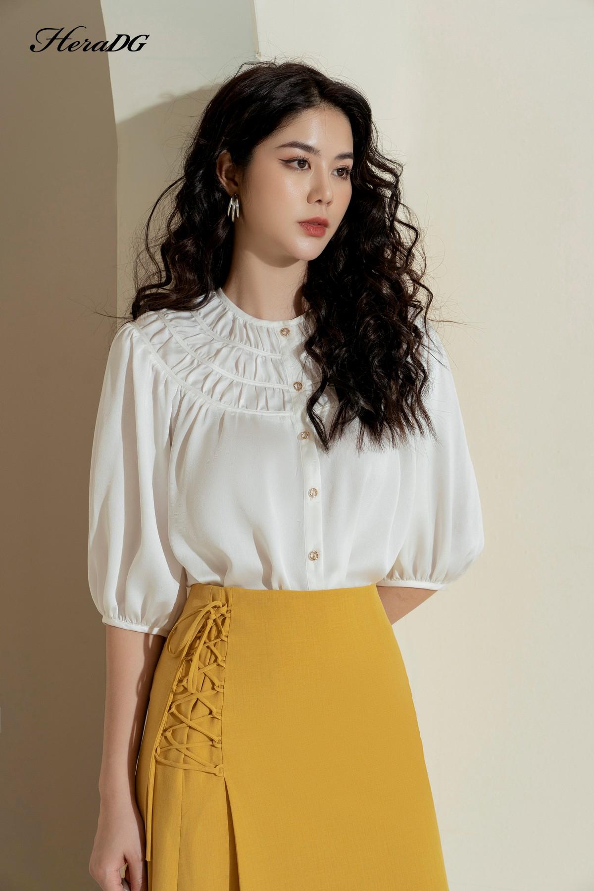 Áo suông rút nhún cổ