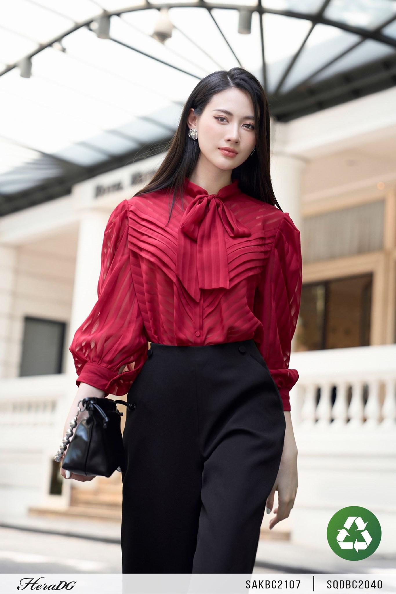 Áo kiểu tay bồng, thắt nơ cổ