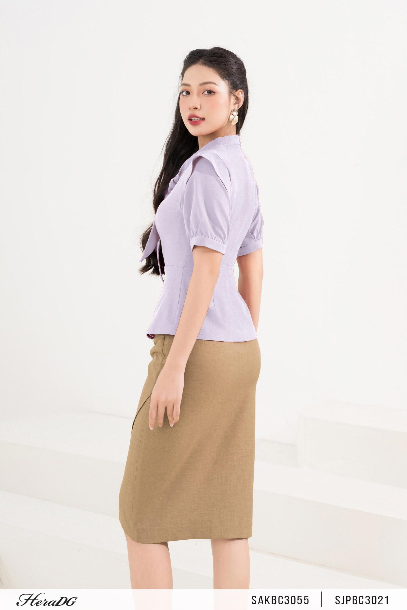 Áo peplum cộc tay thắt nơ
