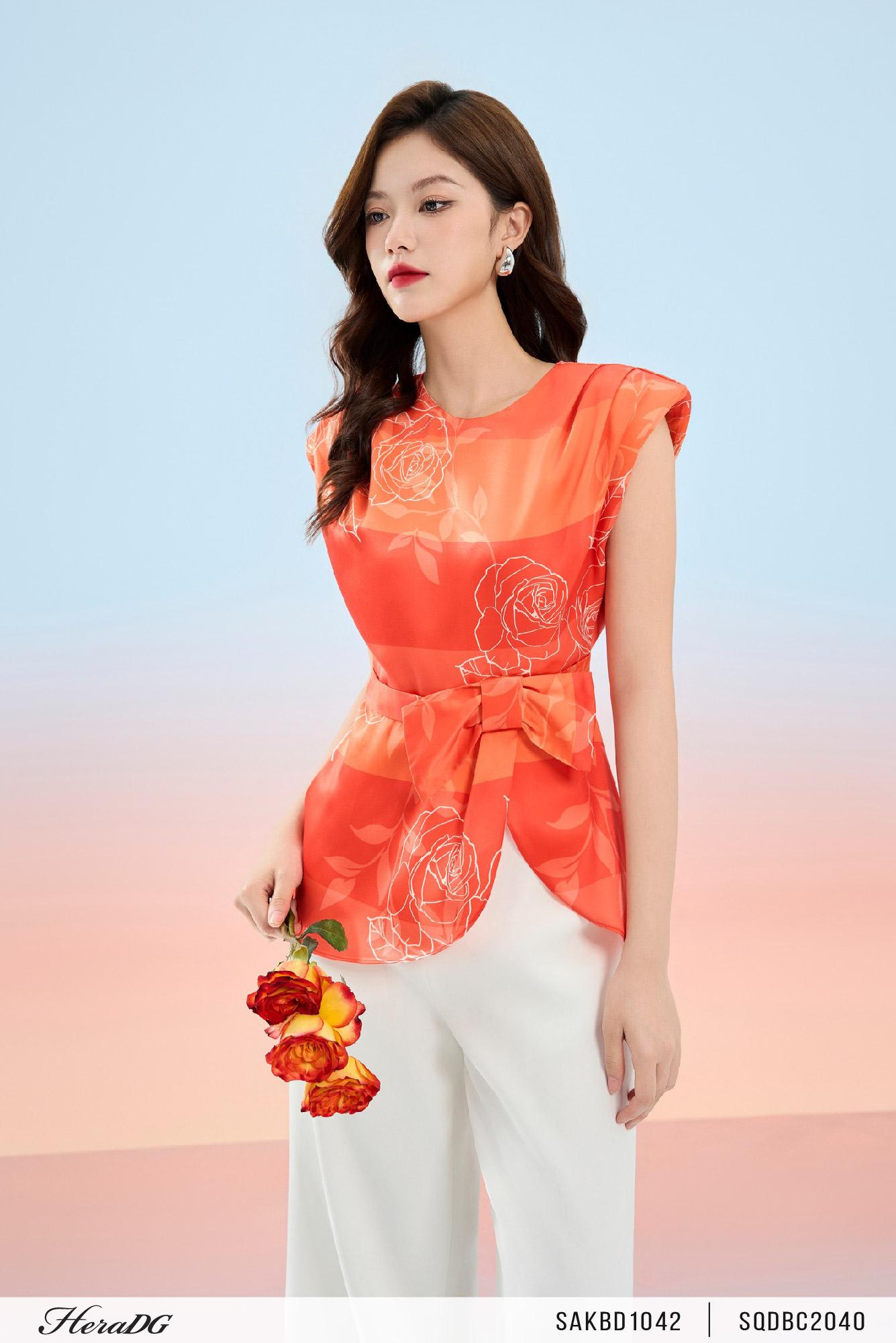 Áo lụa peplum lệch