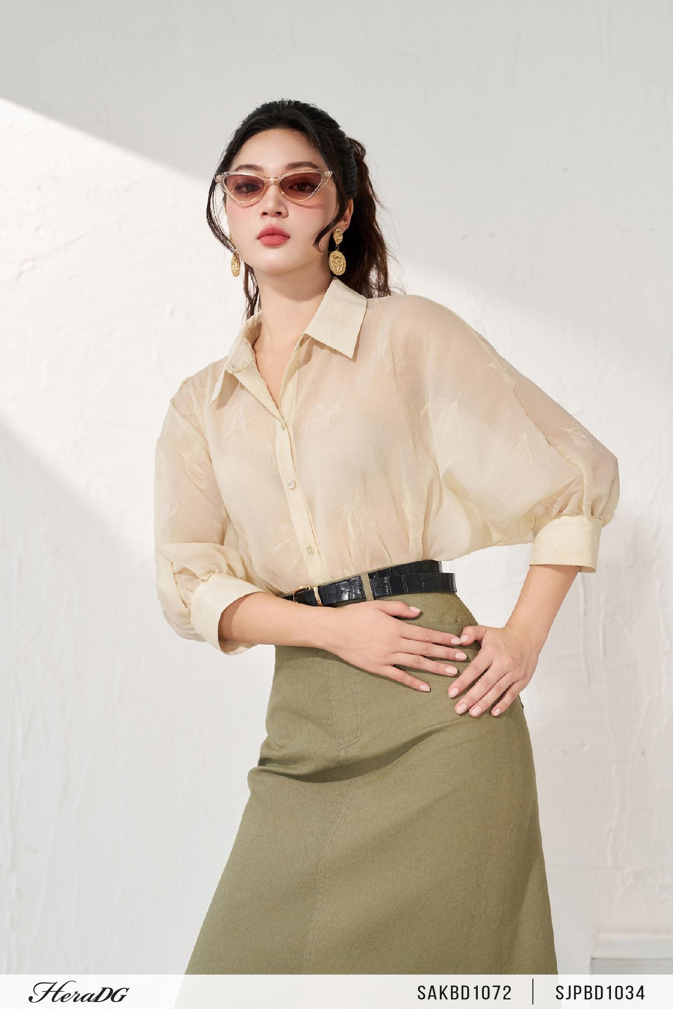 Áo tơ hoa tay phối liền