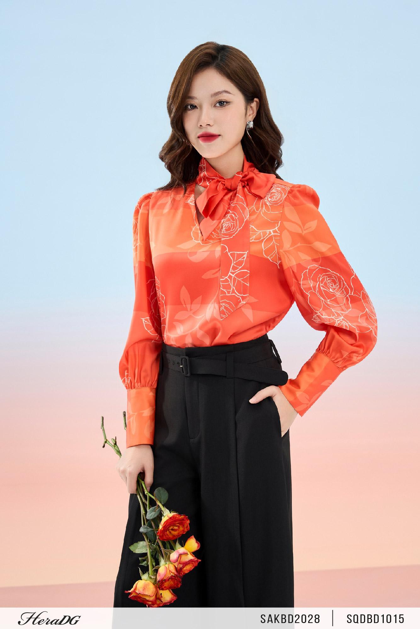 Áo lụa suông cổ thắt nơ