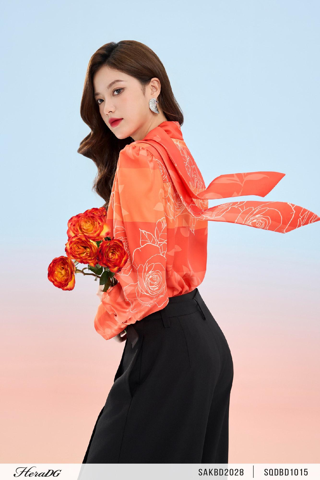 Áo lụa suông cổ thắt nơ