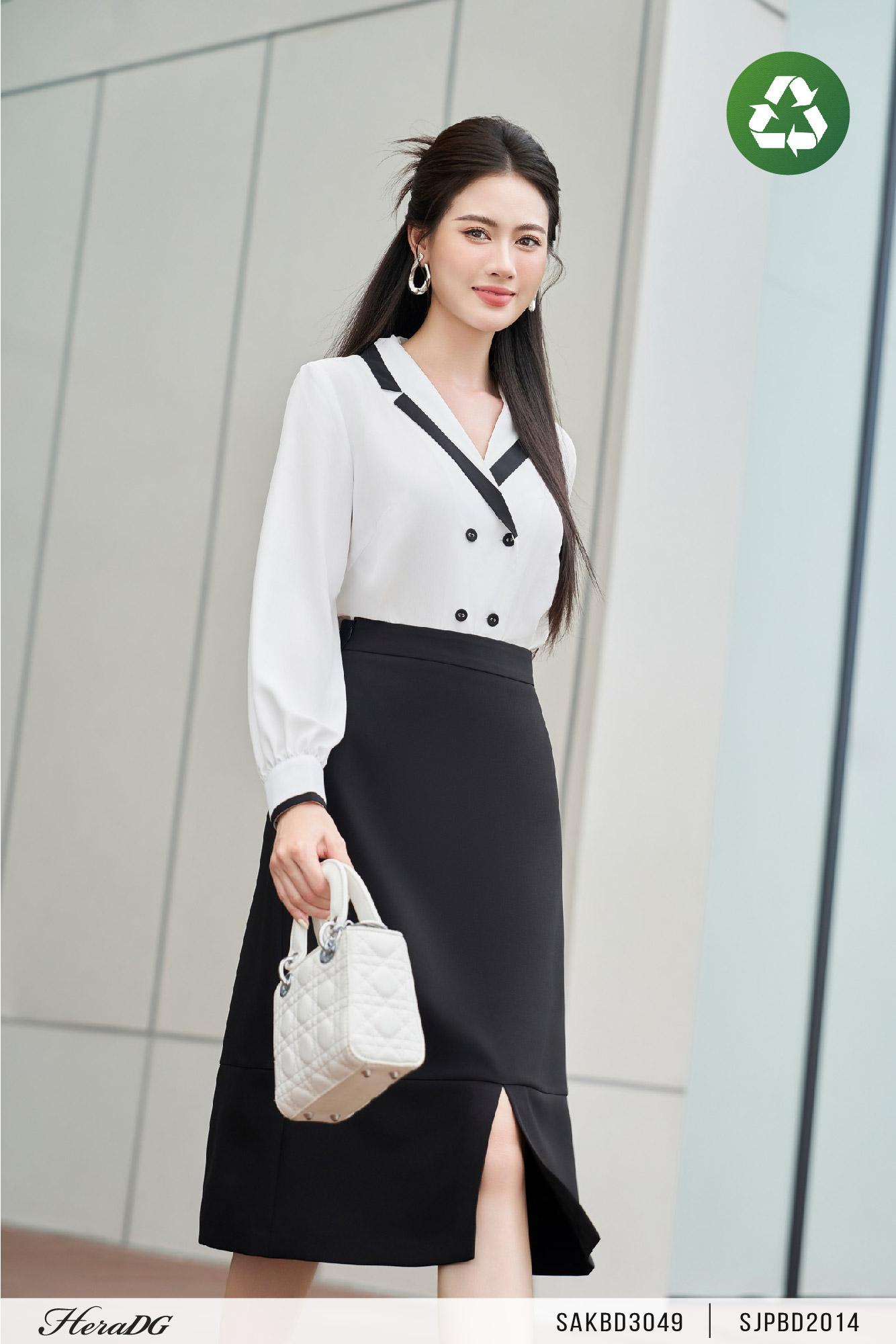 Áo kiểu cổ vest phối đen