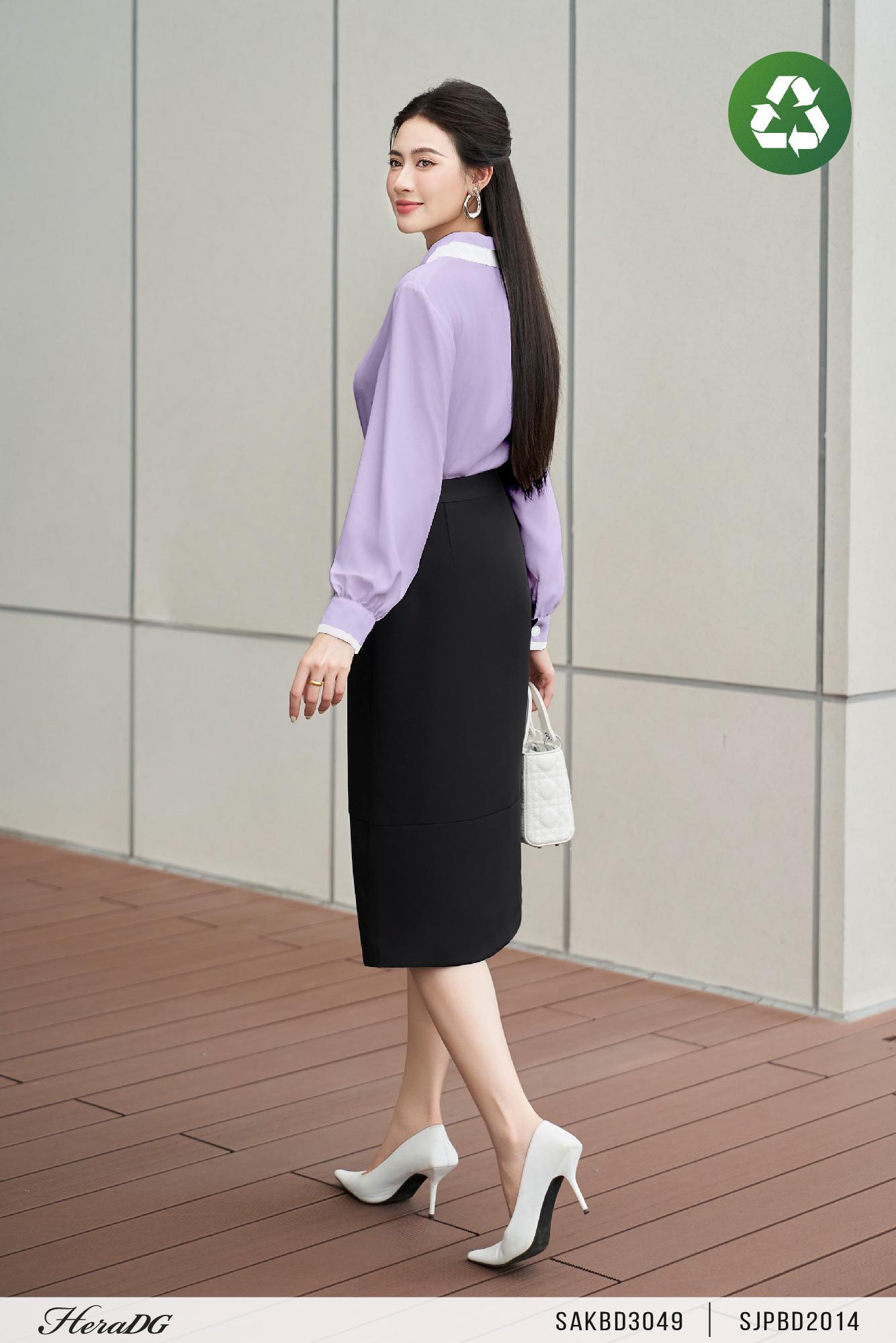 Áo kiểu cổ vest phối đen