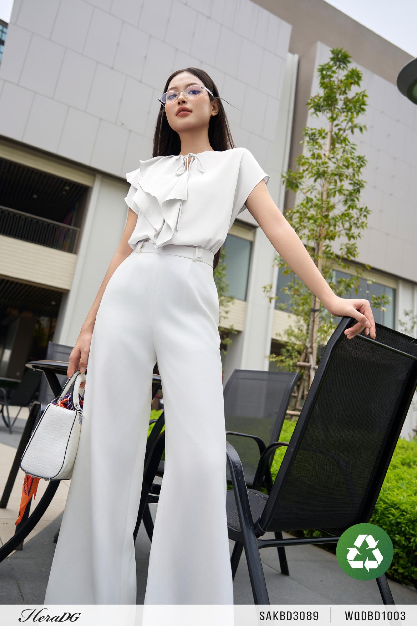 Áo kiểu vai chờm bèo lệch