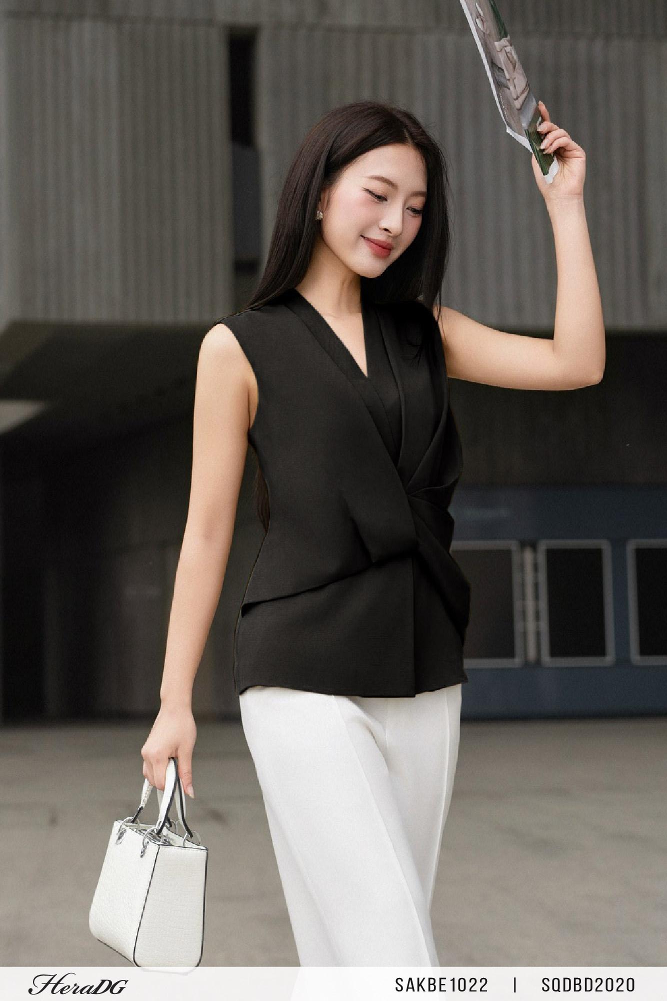 Áo kiểu xếp nếp 2 tà chéo