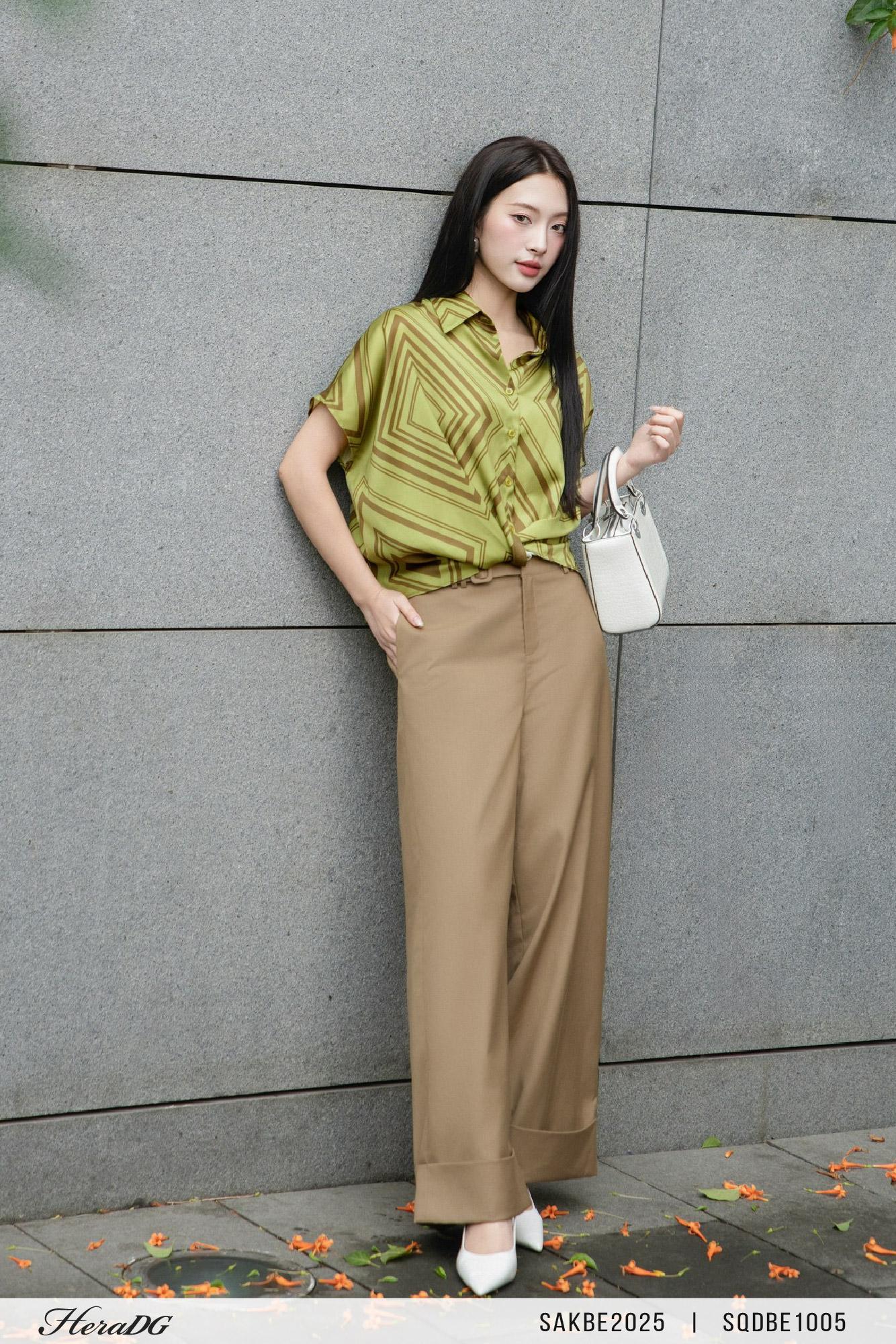 Áo kẻ tay liền xoắn gấu
