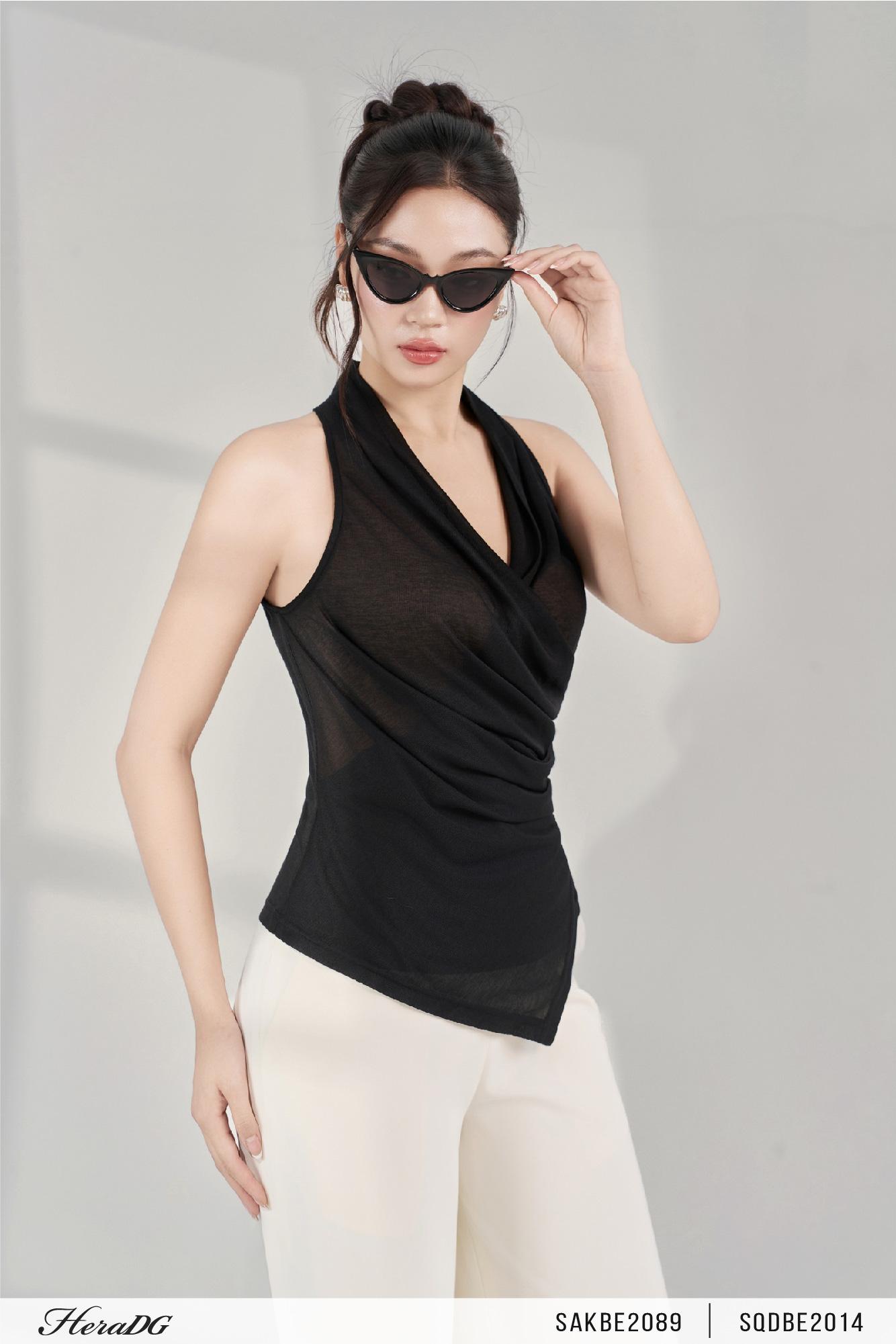 Áo thun cổ yếm vạt chéo
