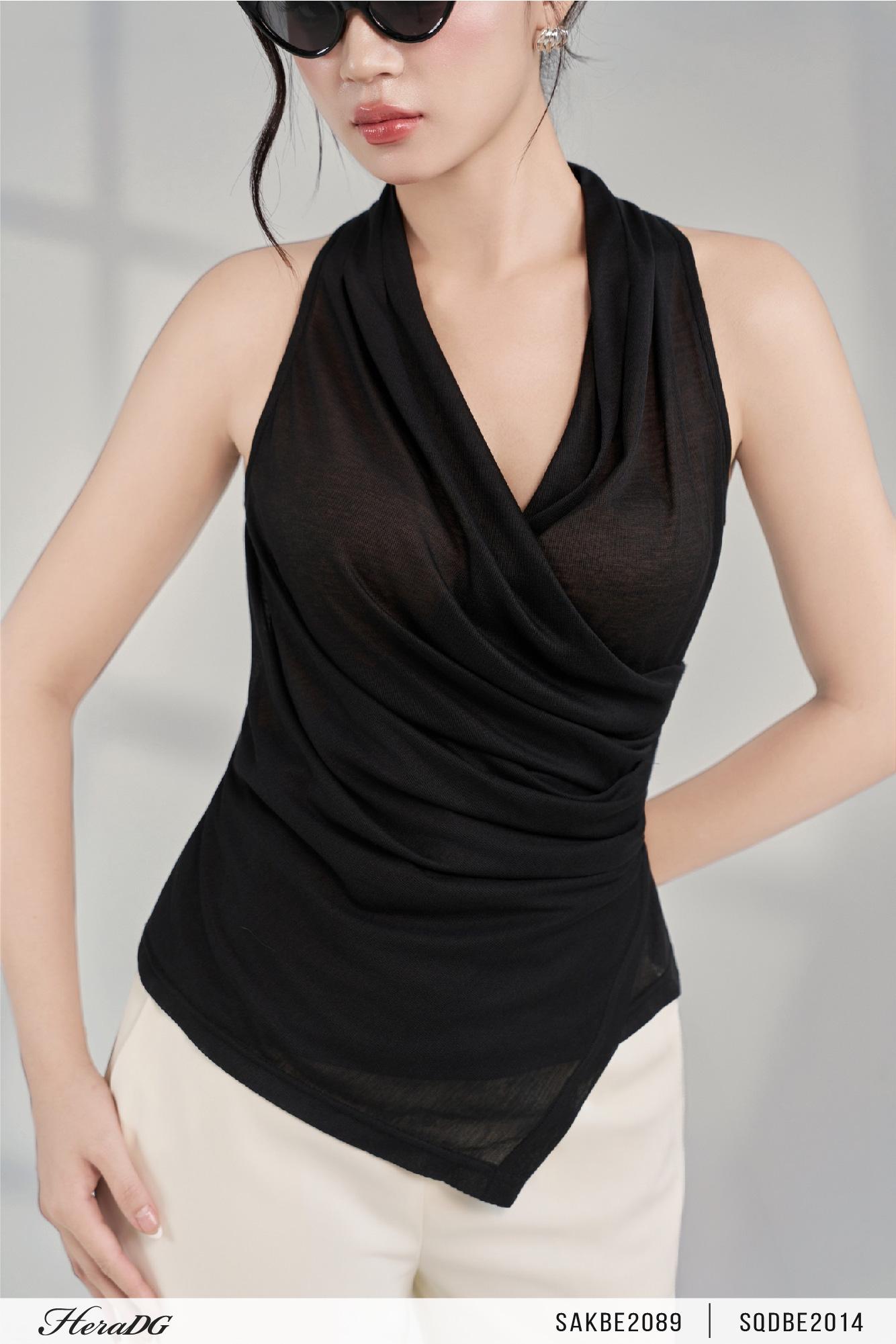 Áo thun cổ yếm vạt chéo