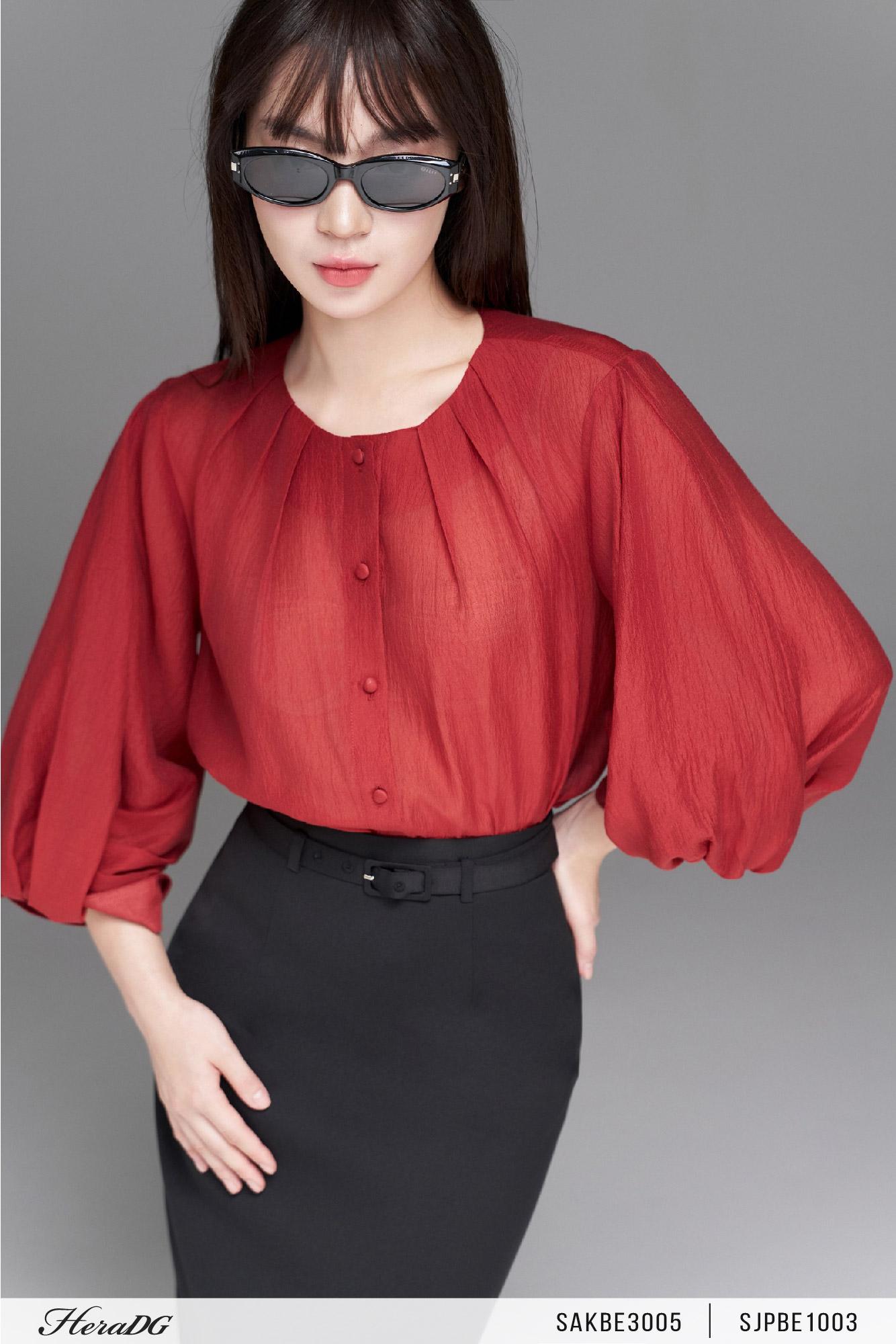 Áo tơ xếp ly cổ