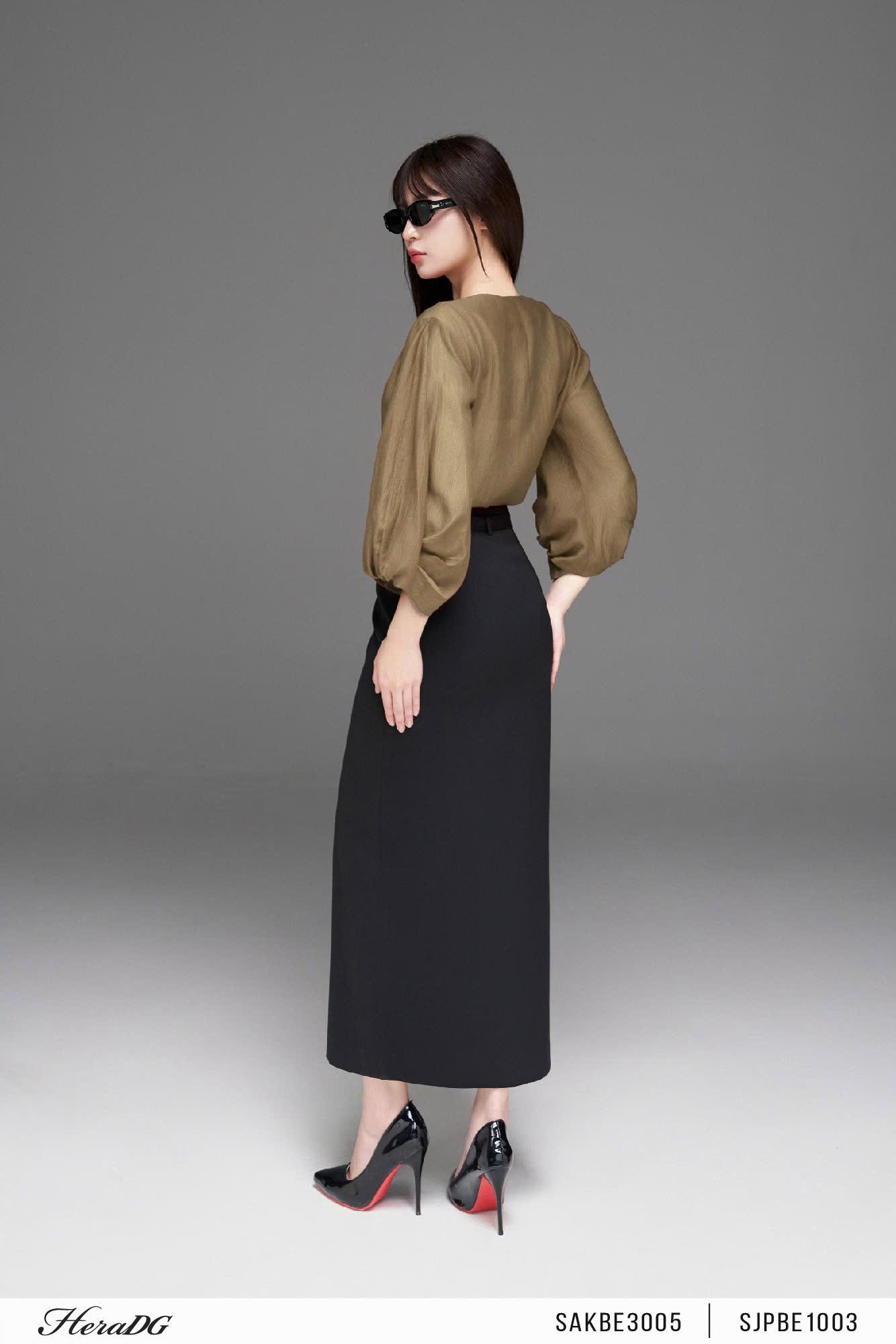 Áo tơ xếp ly cổ