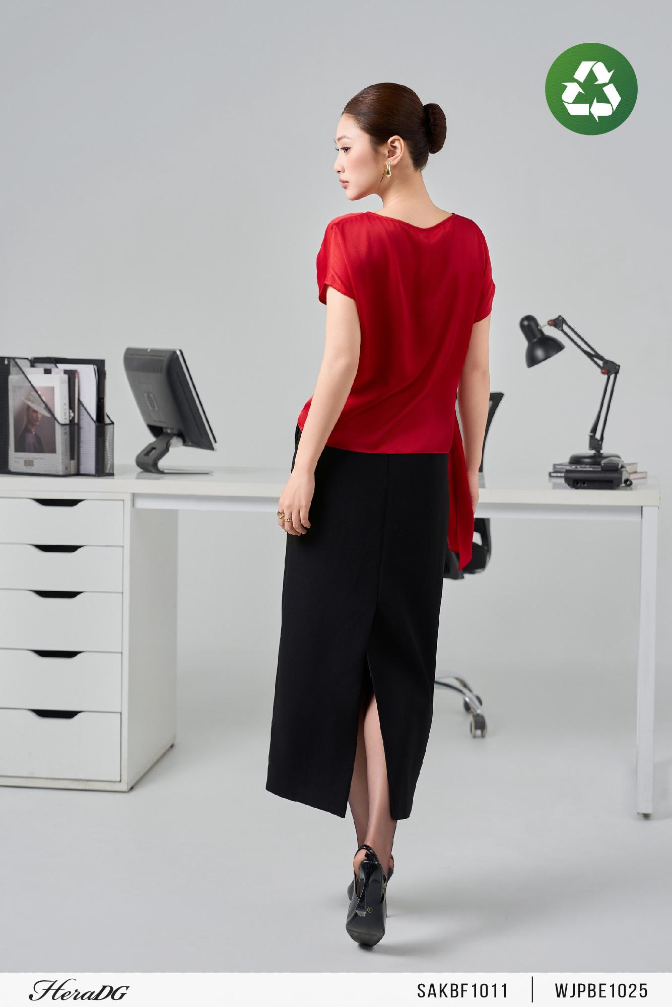 Áo lụa eo thắt vạt đổ