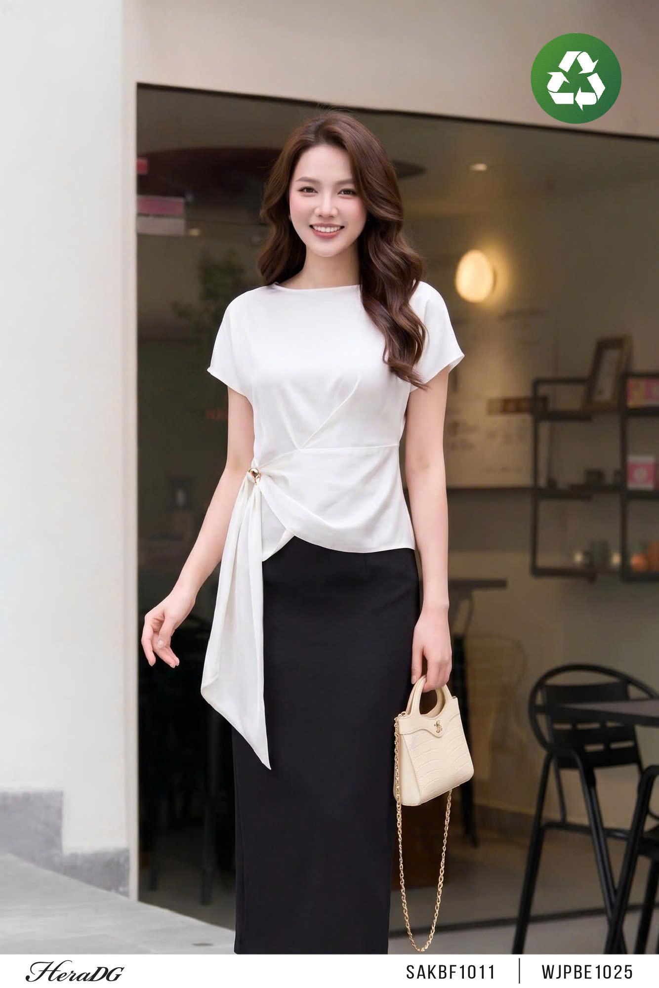 Áo lụa eo thắt vạt đổ