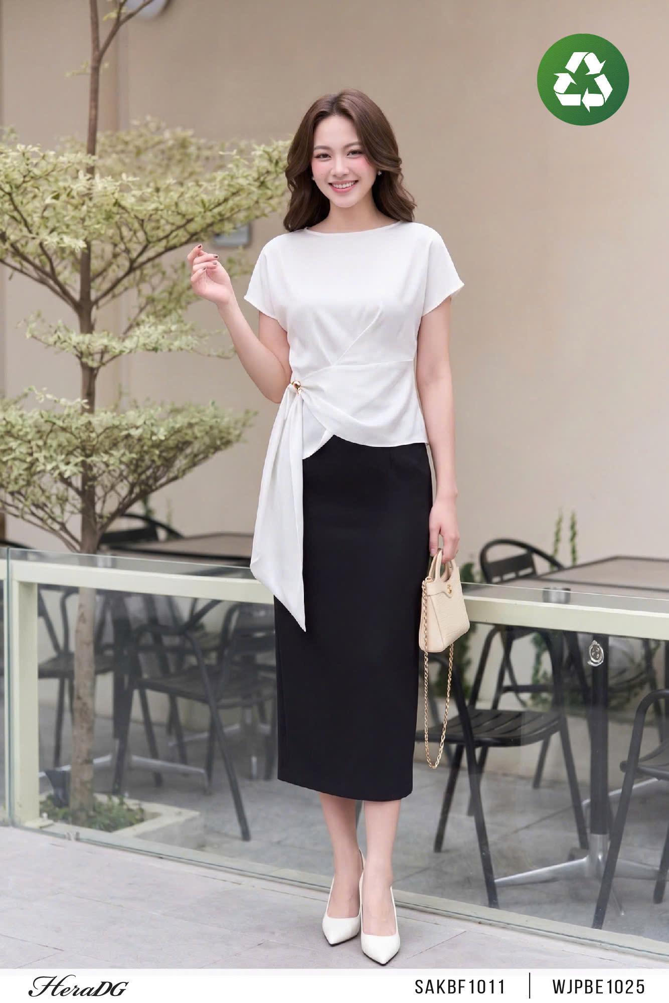 Áo lụa eo thắt vạt đổ