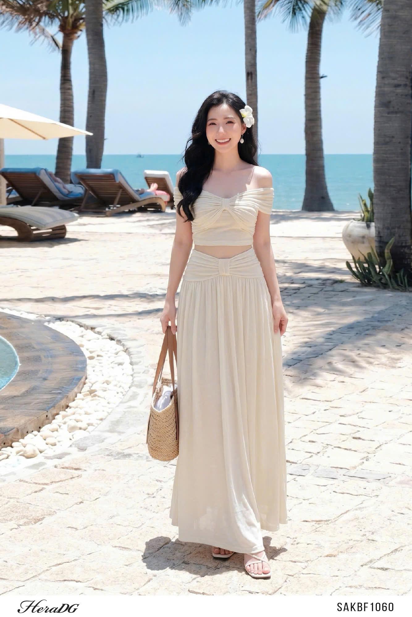 Áo trễ vai nơ ngực