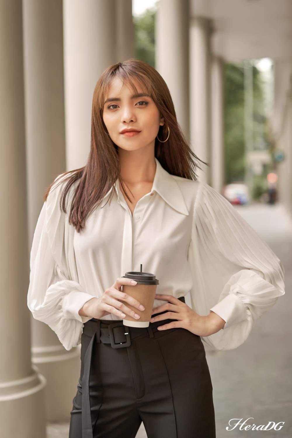 Áo sơ mi tay dài xếp ly