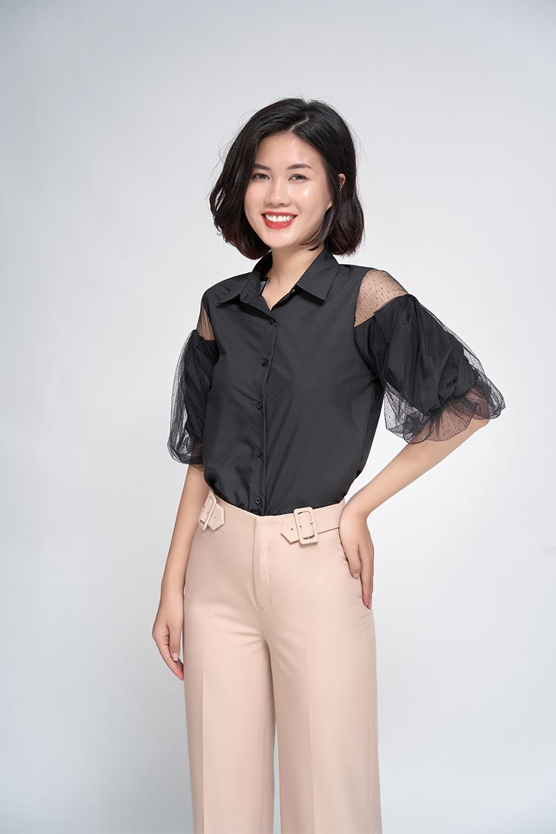 Áo sơ mi tay bồng phối lưới