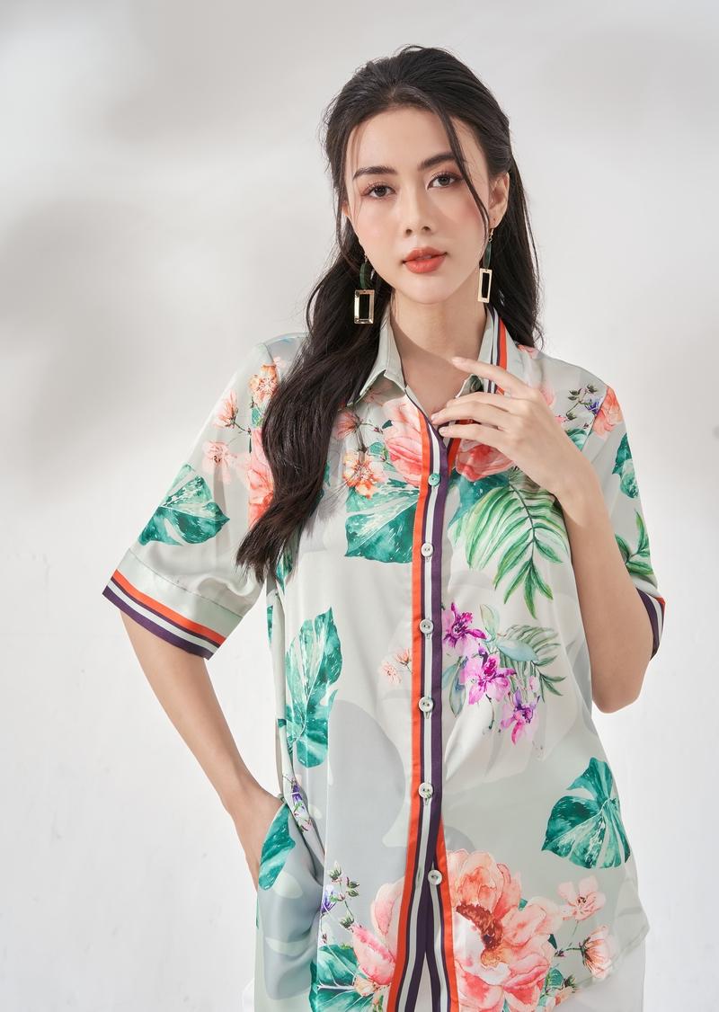 Áo sơ mi cổ đức vạt lệch
