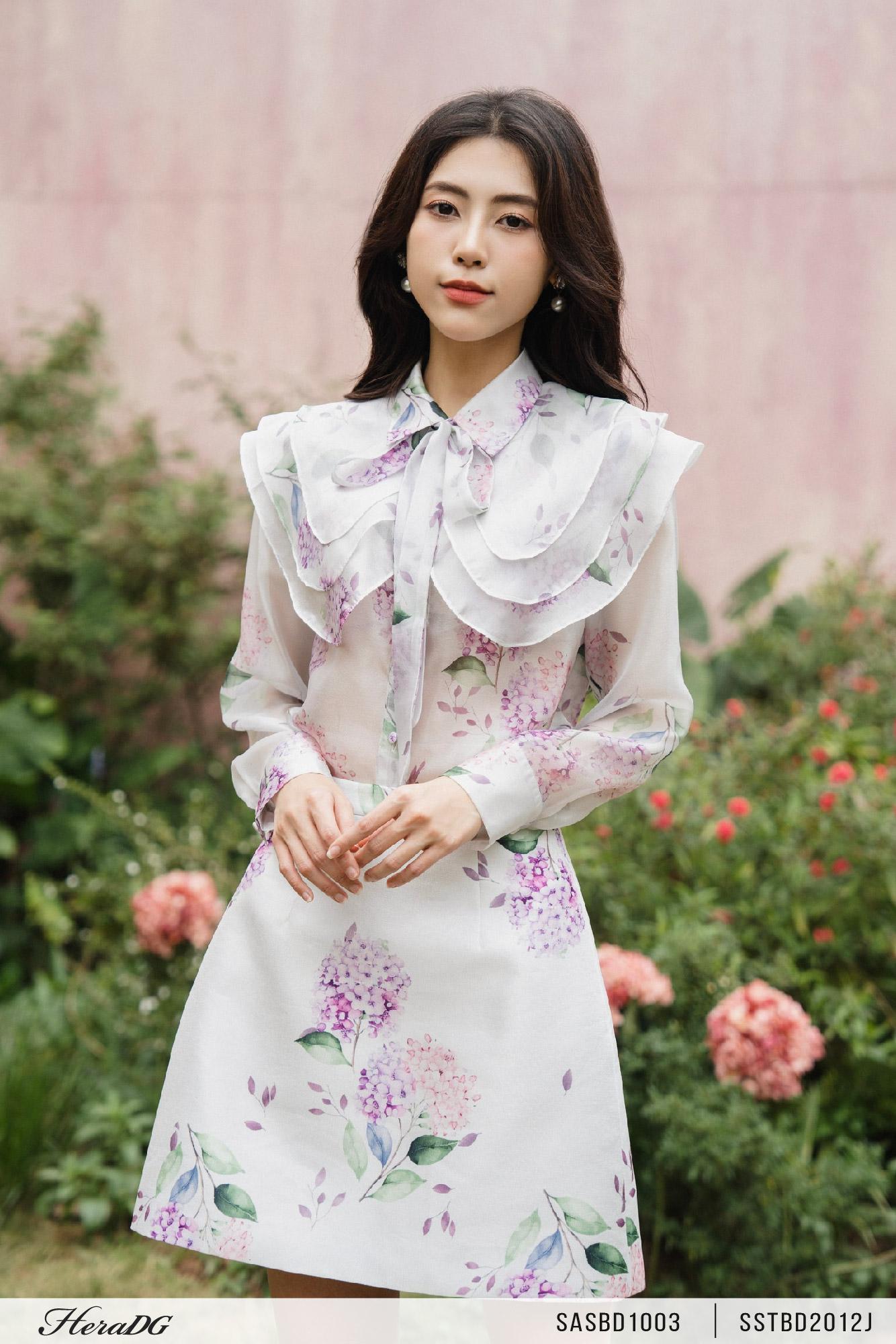 Áo sơ mi tơ cổ thắt nơ