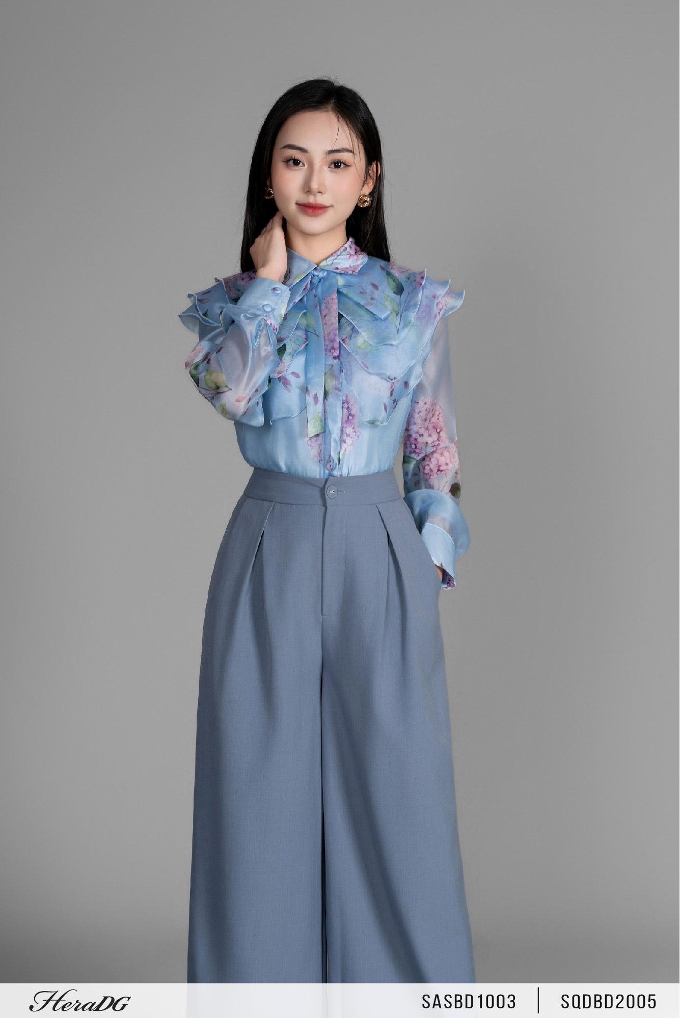 Áo sơ mi tơ cổ thắt nơ