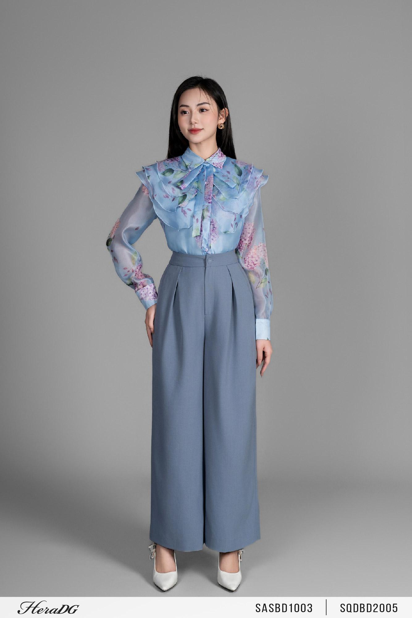 Áo sơ mi tơ cổ thắt nơ