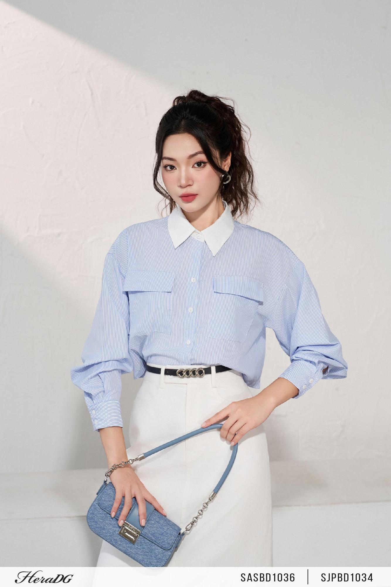 Áo sơ mi kẻ phối cổ