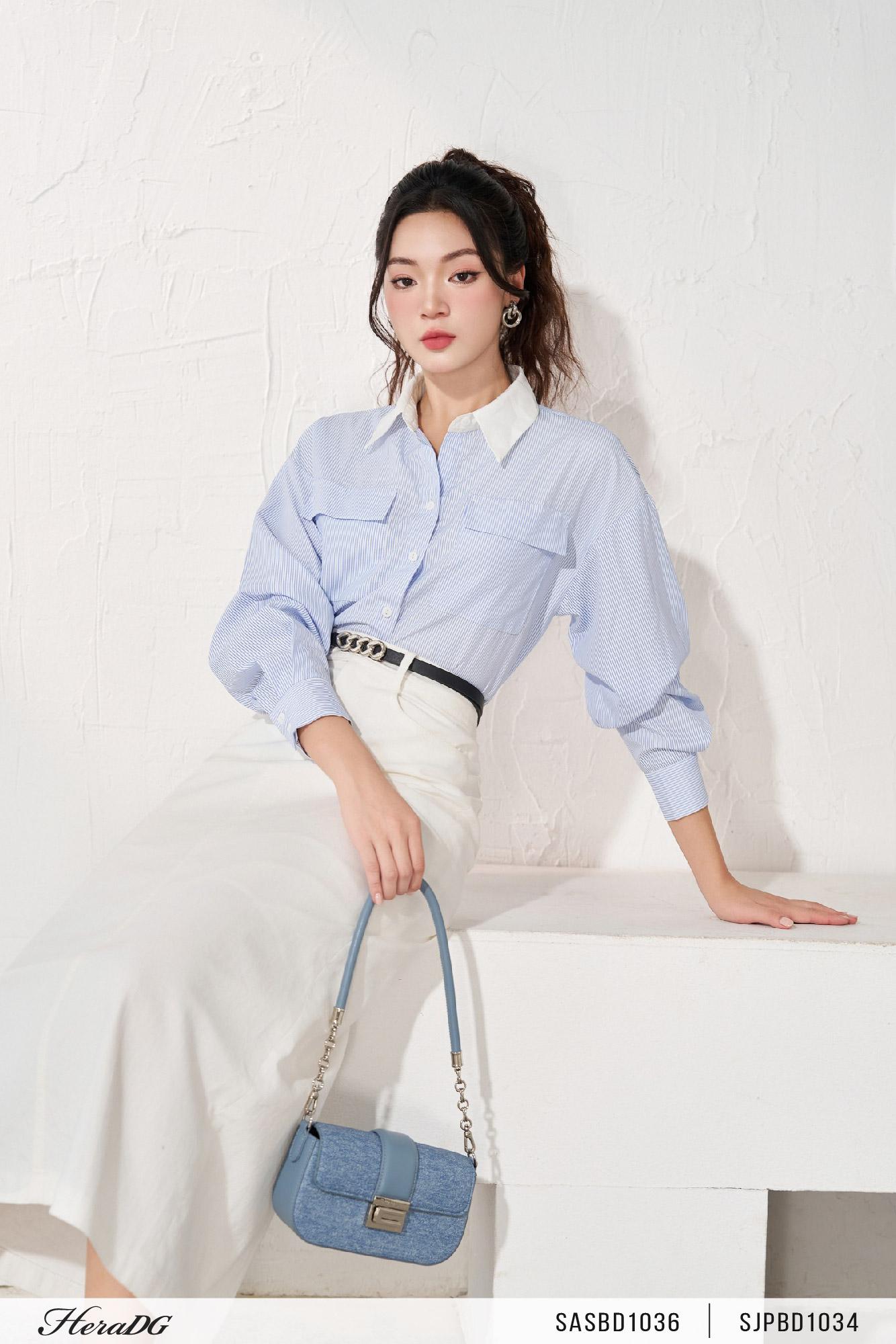 Áo sơ mi kẻ phối cổ