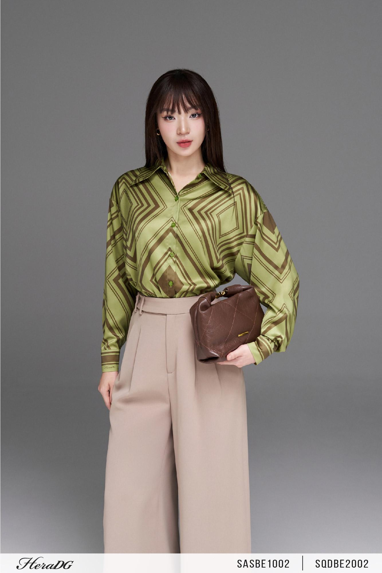 Áo sơ mi kẻ phối măng sec