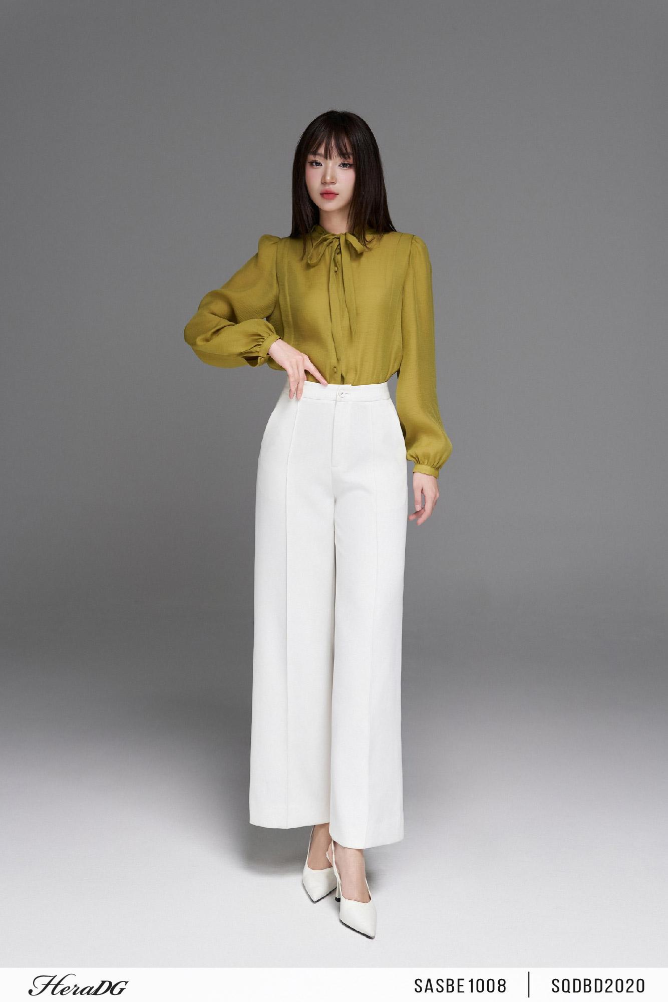 Áo sơ mi cổ luồn dây thắt nơ