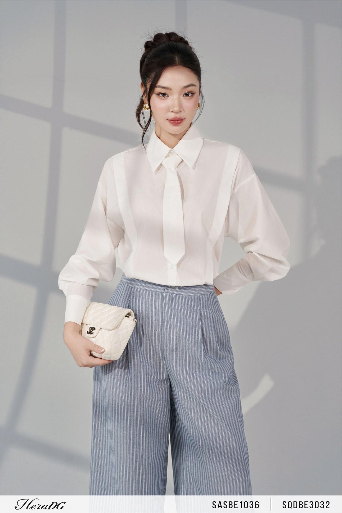 Áo sơ mi cà vạt đính nơ