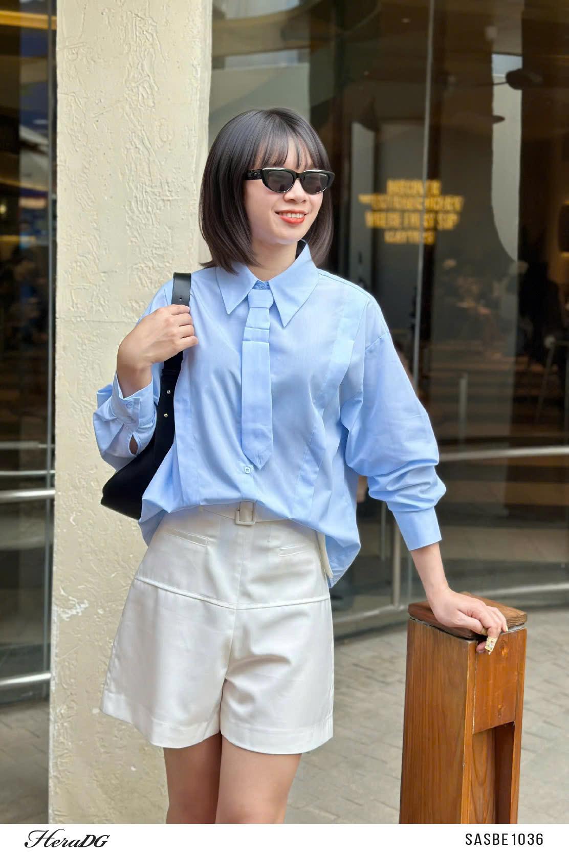 Áo sơ mi cà vạt đính nơ